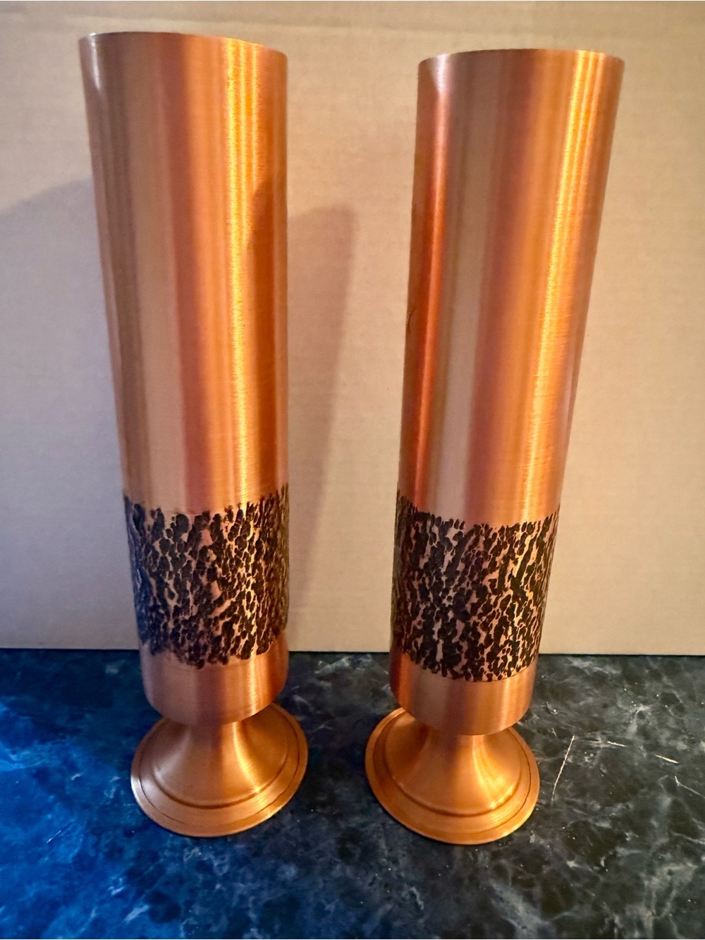 Vintage 1960s Mussbach Metall German Brutalist Copper Vases - Matching Pair